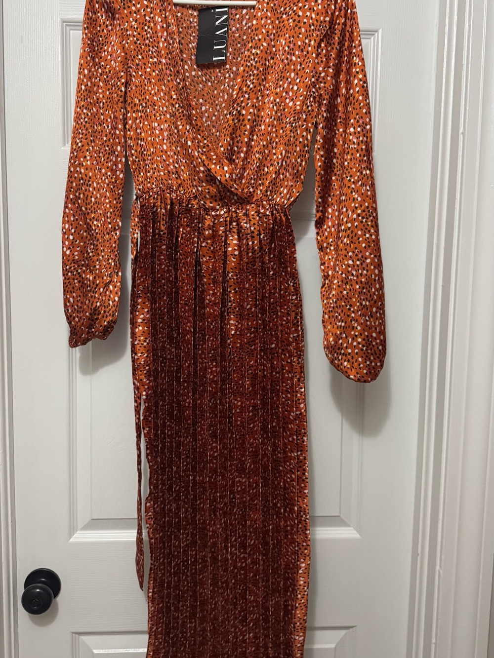 Rust Orange Long Sleeve Wrap Dress